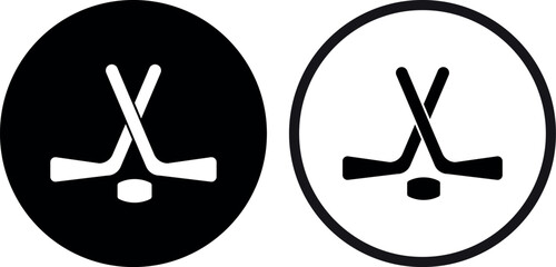 Hockey icon set in two styles . Hockey sticks and puck icon . Vector illustration