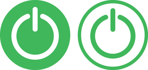 Green power on button icon  . Green power button icon set in two styles . Vector illustration