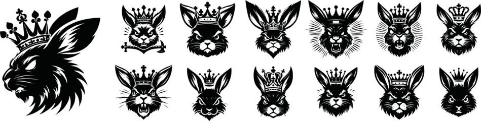silhouette rabbit with crown vector logo isolated on white background