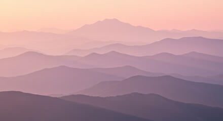 Fototapeta premium Pastel Mountain Range Silhouette at Sunset Beautiful Vista