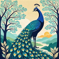 A painting of beautiful wildlife on a background of tranquil nature and vibrant colors.