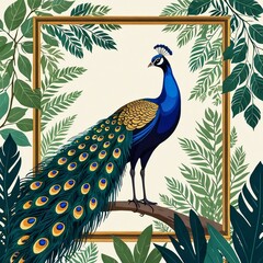 A painting of beautiful birds on a background of colorful blossoms and intricate patterns.