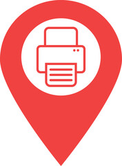 Printer map pointer icon . Printer location pin icon . Vector illustration
