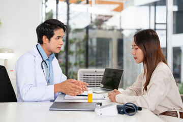 Patient attend doctor's appointment at clinic or hospital office, discussing medical treatment...
