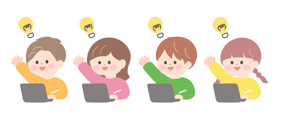 子どもたち　発表のために手を挙げる子どもたち