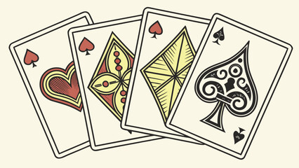 Vintage Playing Cards Displaying Hearts Diamonds Clubs Spades in Retro Style