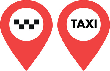 Taxi location pin icon set . Map pin with taxi car sign. Vector illustration
