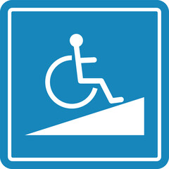 Wheelchair ramp sign in blue and white . Access ramp sign . Vector illustration