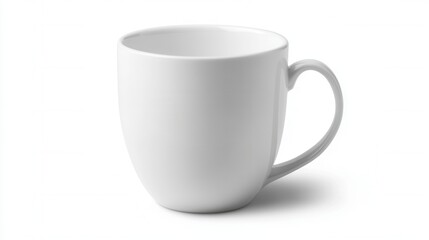 Fototapeta premium Mockup of an empty white ceramic mug on a desk, isolated on a white background,