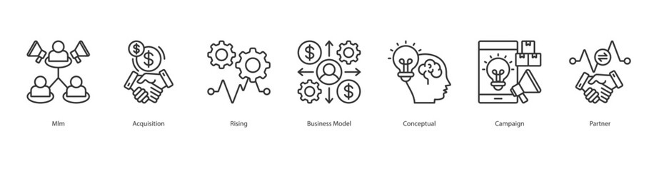 Growth Business Framework Icon Set Collection Concept With Icon Of Mlm, Acquisition, Rising, Business Model, Conceptual, Campaign, Partner
