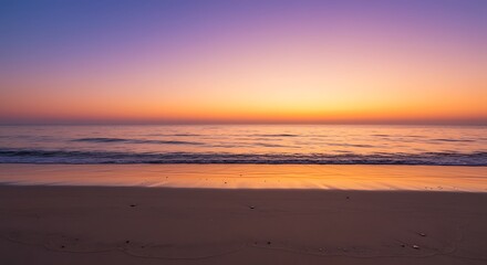 Fototapeta premium Serene Sunrise over Calm Ocean Beach Tranquil Coastal Dawn