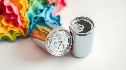 Metallic soda cans isolated on a white background, opened and closed version, clean 3D design suitable for beverage packaging, product branding, or mockups