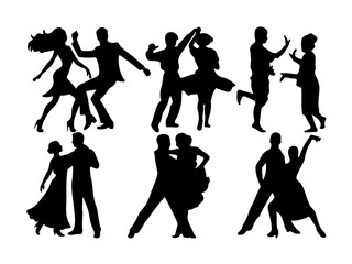 Silhouettes of Dancing Couples Performing Various Dance Styles