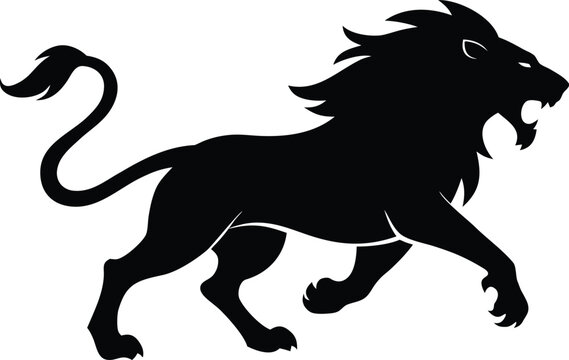 A aggresive lion running pose vector icon silhouette isolated white background
