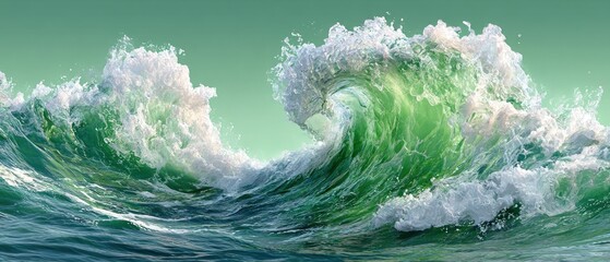 Powerful emerald green wave crashing