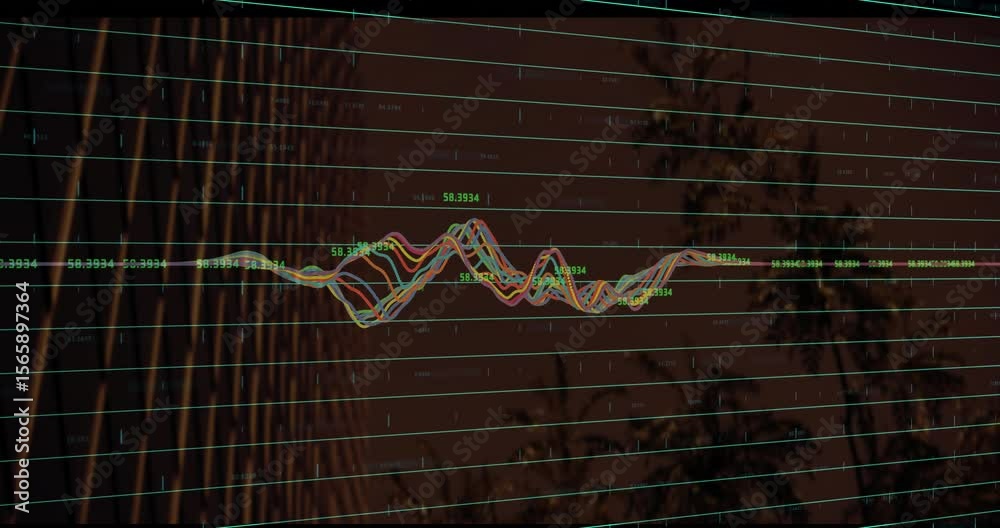 Poster frame one lines rising into oscillating multi-colored waveform showing amplitude via green labels