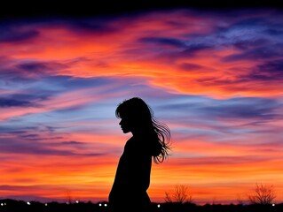 Silhouette of girl at sunset