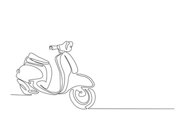 Classic scooter motorcycle in continuous one line drawing. Single line art illustration of electric motorcycle.