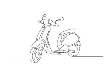 Classic scooter motorcycle in continuous one line drawing. Single line art illustration of electric motorcycle.