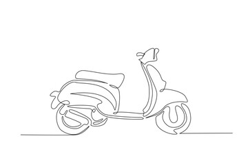 Classic scooter motorcycle in continuous one line drawing. Single line art illustration of electric motorcycle.