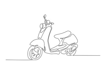 Classic scooter motorcycle in continuous one line drawing. Single line art illustration of electric motorcycle.