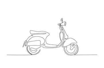 Classic scooter motorcycle in continuous one line drawing. Single line art illustration of electric motorcycle.