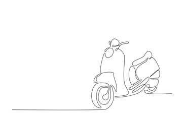 Classic scooter motorcycle in continuous one line drawing. Single line art illustration of electric motorcycle.
