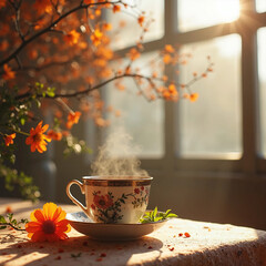 cup of tea with flowers