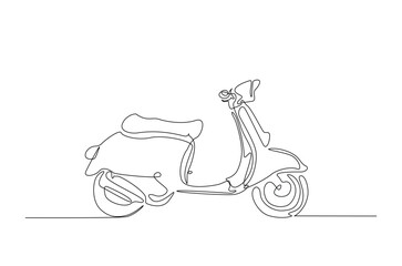 Classic scooter motorcycle in continuous one line drawing. Single line art illustration of electric motorcycle.