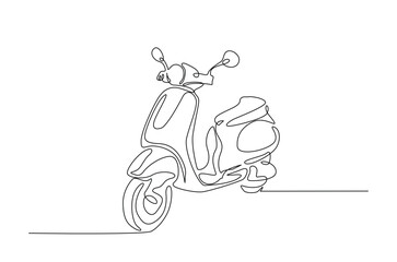 Classic scooter motorcycle in continuous one line drawing. Single line art illustration of electric motorcycle.