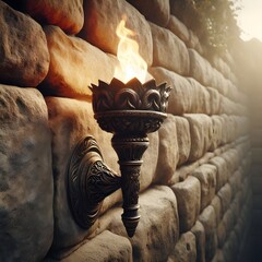 old lamp on a stone wall
