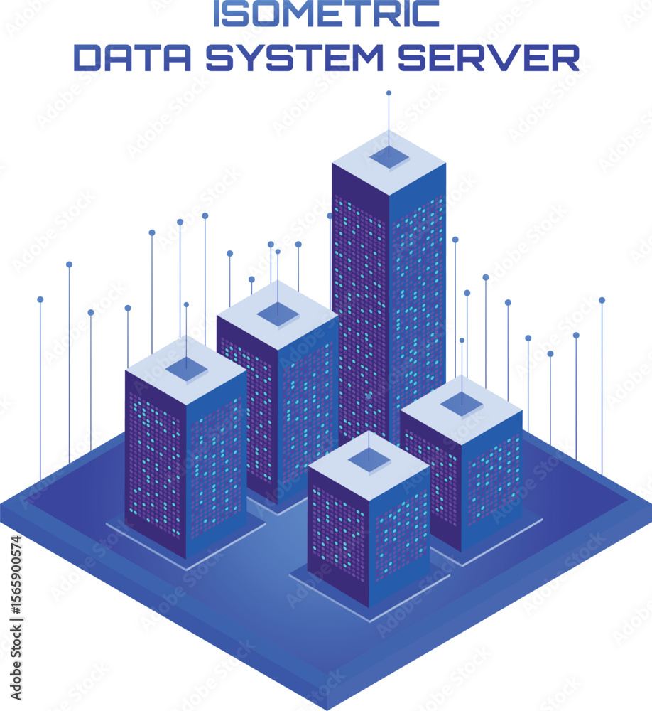 Aufkleber isometric data system server. data transfer between blocks. futuristic digital data server composed 
