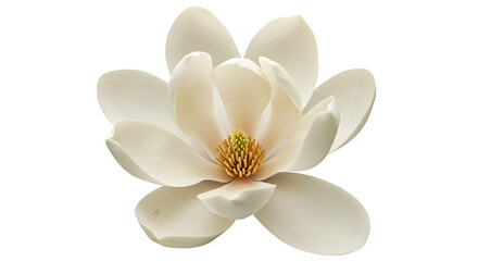 Fototapeta premium Creamy White Magnolia Blossom Closeup Delicate Petals and Golden Stamens