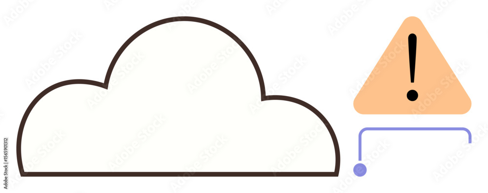 Poster minimalist cloud outline linked to an orange hazard triangle with an exclamation mark. ideal for clo