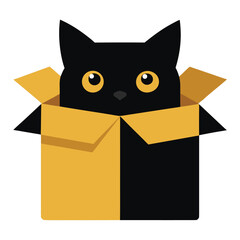Adorable Black Cat Peeking from a Cardboard Box Cute Kitten Illustration