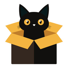 Adorable Black Kitten in a Cardboard Box Cute Cat Illustration