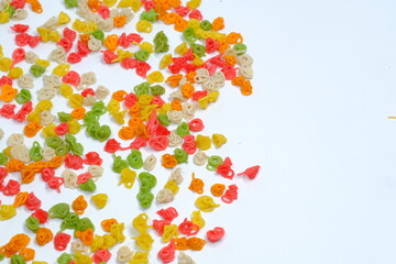 isolated white background original Indonesian raw crackers, uncooked crackers, usually used as an ingredient for making seblak