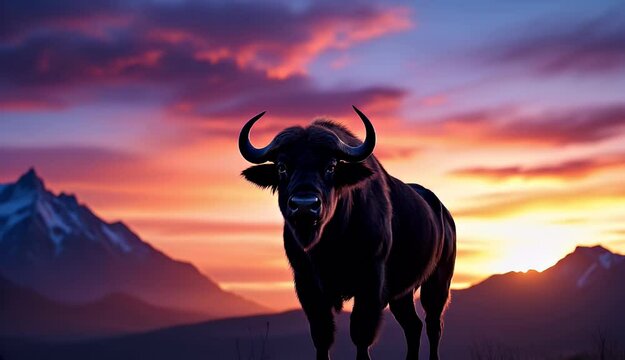 Majestic European Bison at Sunset in the Mountains