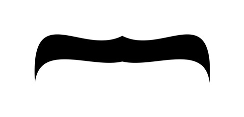 A black, stylized moustache graphic is centered on a white background.