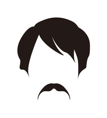 Silhouette of a man's hair and mustache, simple graphic design.