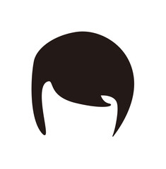 A stylized, dark brown hair graphic with a simple, rounded shape and bangs.