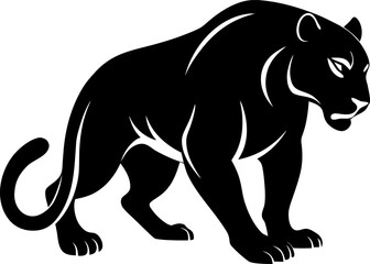 Silhouette of a crouching tiger ready to pounce, vector with white background.