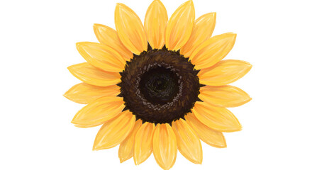 Fototapeta premium Watercolor Sunflower with Dark Center and Textured Petals Front View