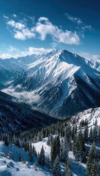 Snowy mountain peaks and valley (1)