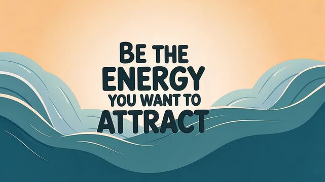 Inspiring visual with ocean waves and a motivational quote about energy attraction