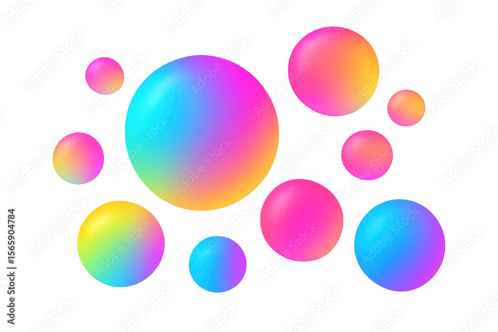 Poster translucent gradient spheres hovering, forming dynamic geometric design with soft color transitions 