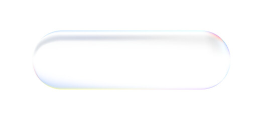 Transparent Glass Button with Iridescent Aura. Liquid glass shape isolated PNG