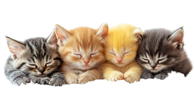 Four adorable kittens sleeping peacefully together