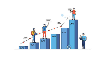 Visualizing Business Growth and Success Through a Dynamic Bar Chart with People Interacting with Data
