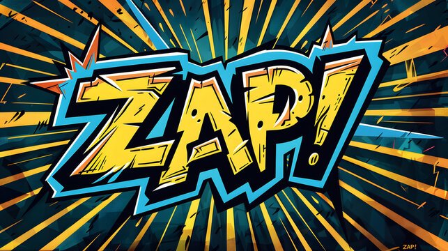 Sticker comic electric shock with text ZAP flat illustration